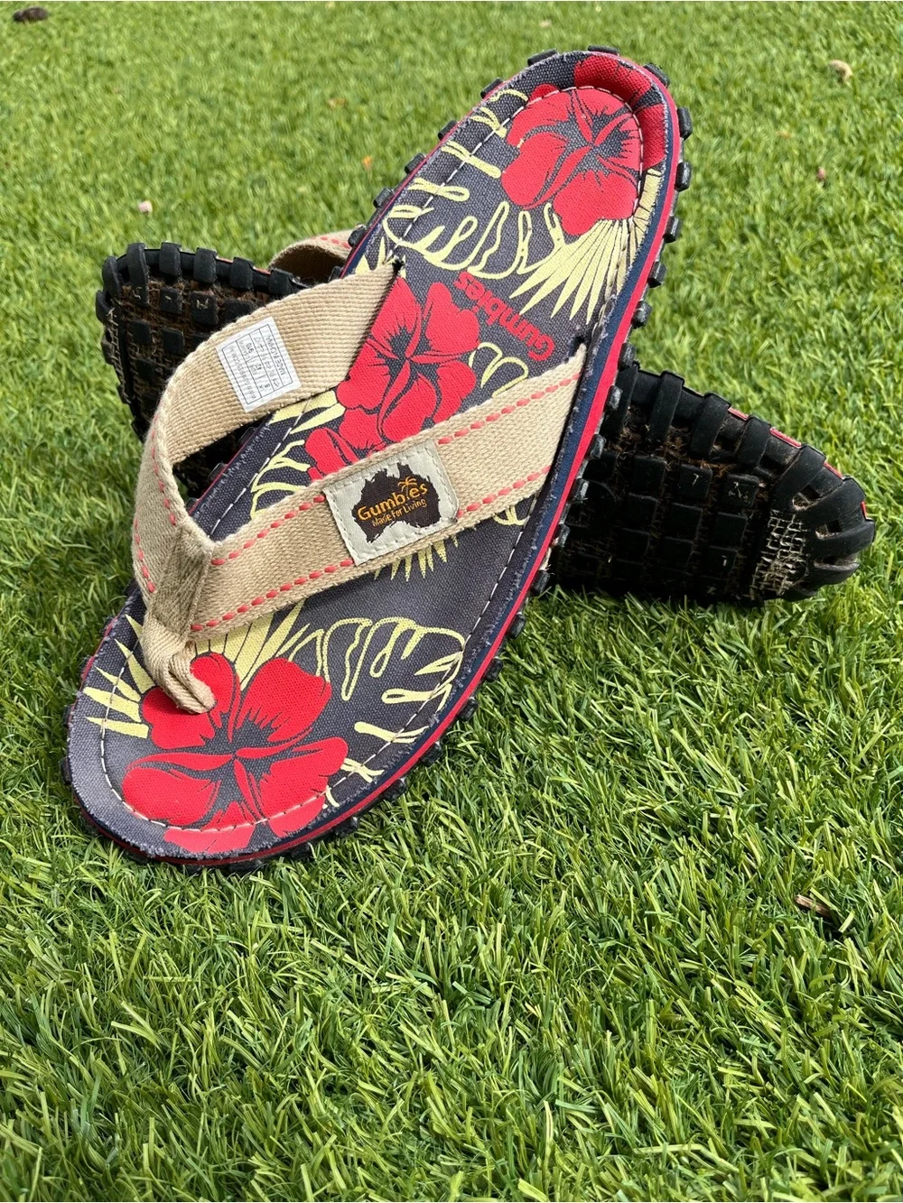 Gumbies Islander Flip-Flops In Denim Hibiscus Mens US Size 9/10 UK 8 EUR 42